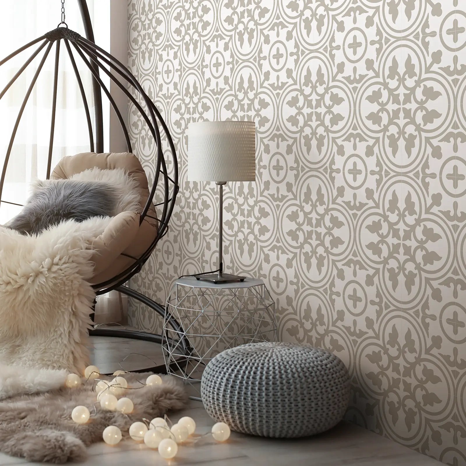 Barcelona Sand Pattern 25 x 25cm patterned porcelain tile room setting