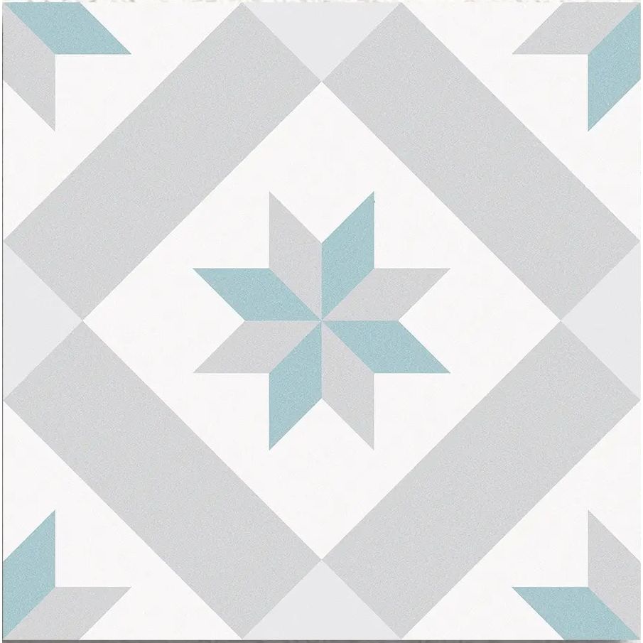Barcelona Star Pattern 25 x 25cm blue and white geometric patterned porcelain tile face