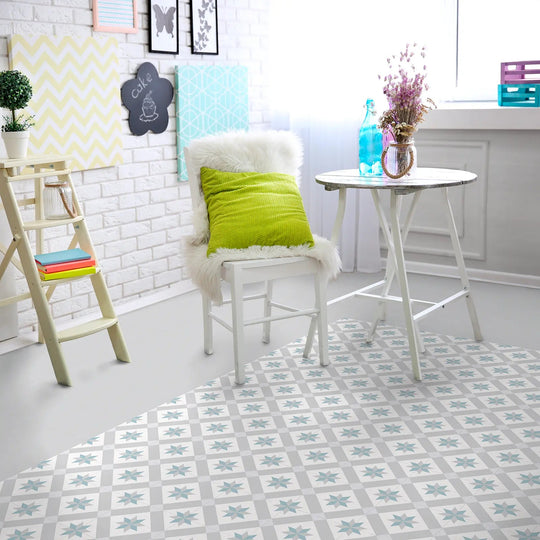 Barcelona Star Pattern 25 x 25cm patterned porcelain tile room setting
