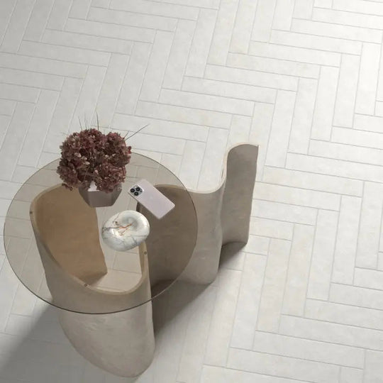 Sutton Snow white kit-kat porcelain tiles on an interior wall