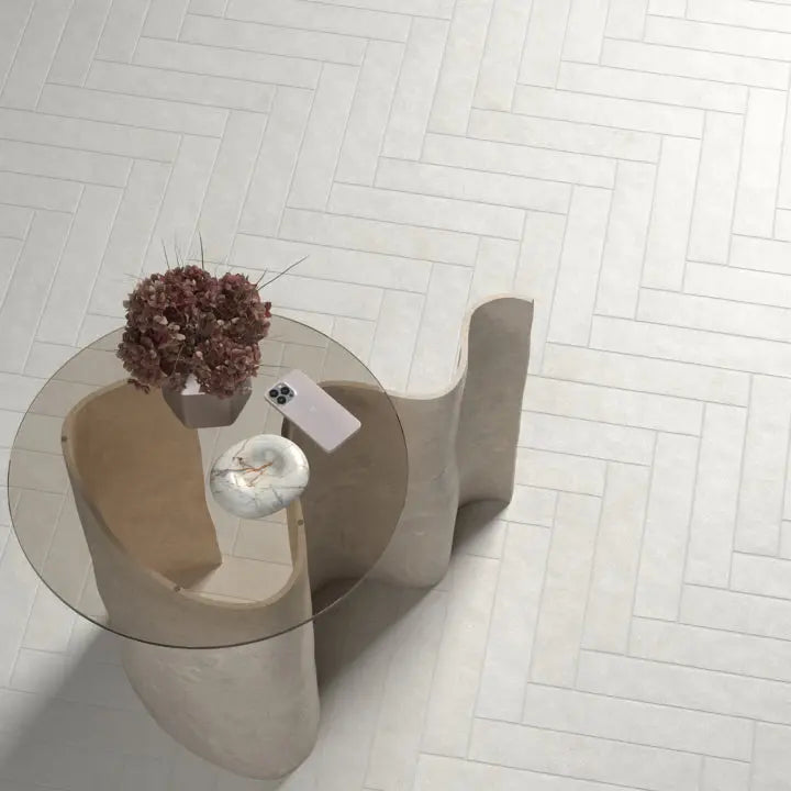 Sutton Snow white kit-kat porcelain tiles on an interior wall