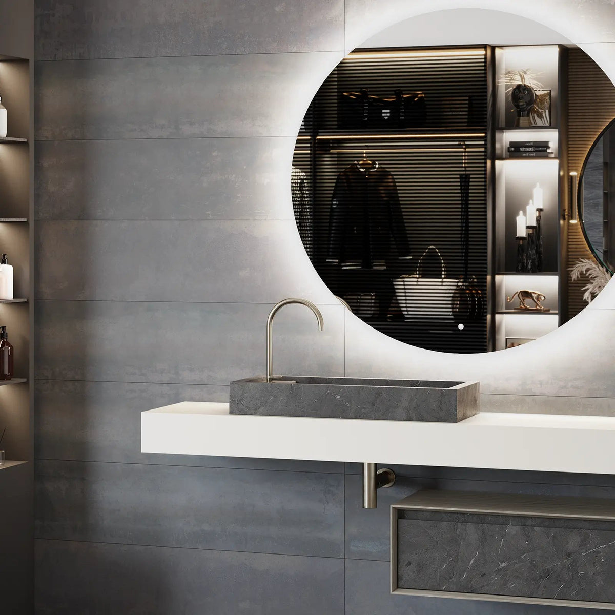 Ionic Steel 30 x 120cm porcelain metal effect tile room setting