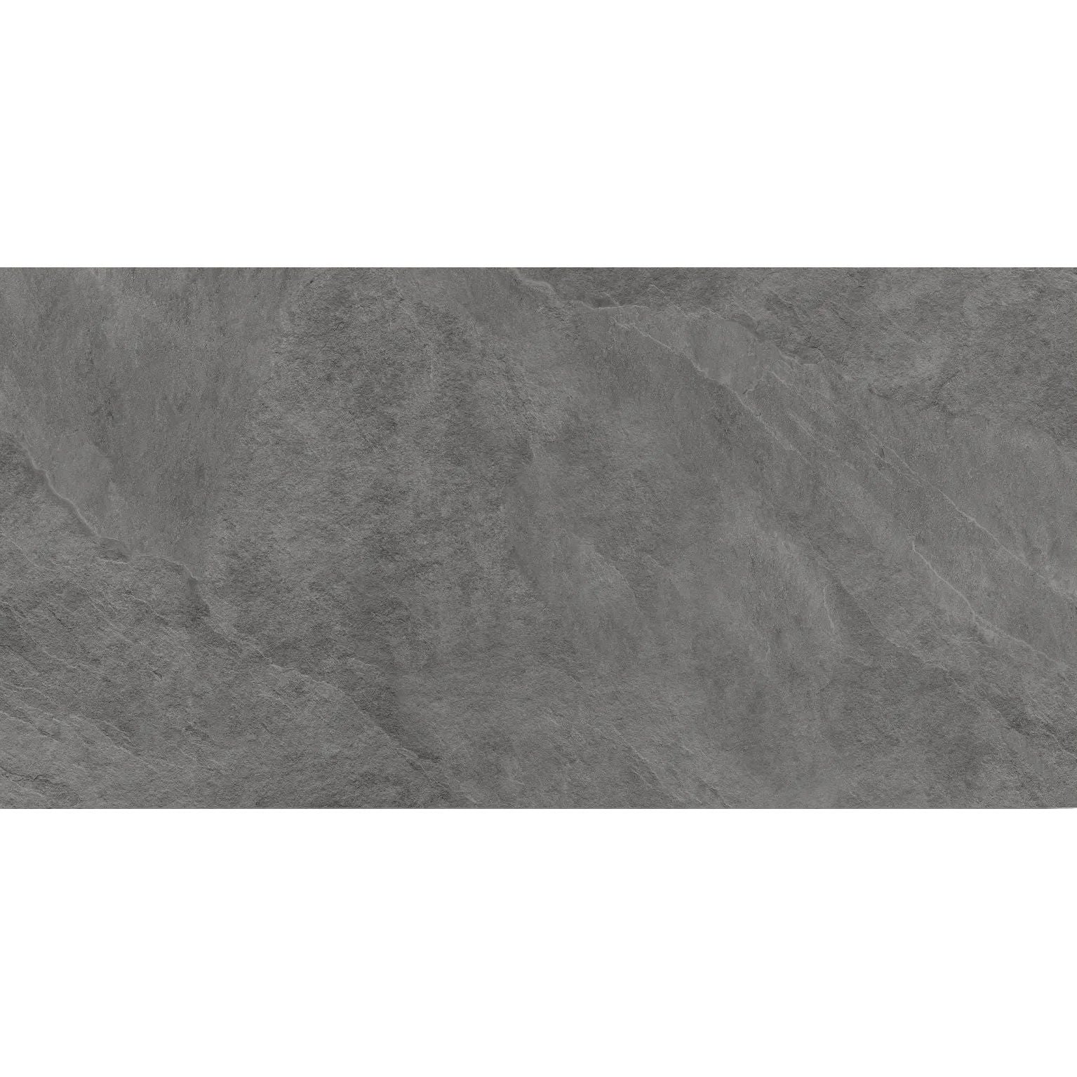 Solide Charcoal matt porcelain stone effect tile 60 x 120cm face detail in deep charcoal