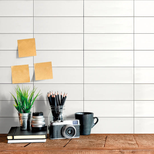 Aria White Matt 10 x 30cm glazed ceramic metro tile room setting