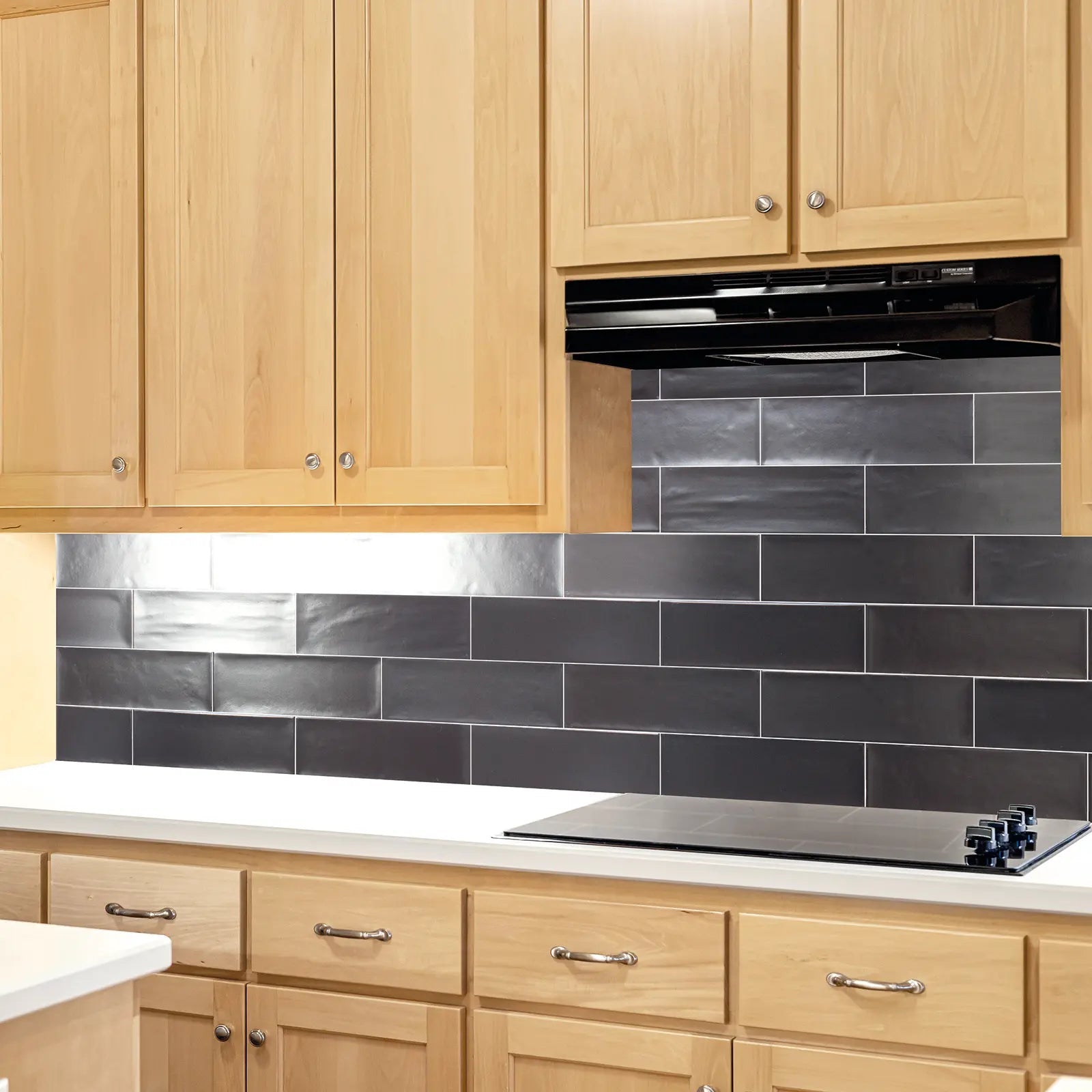 Aria Black Matt 10 x 30cm glazed ceramic metro tile room setting