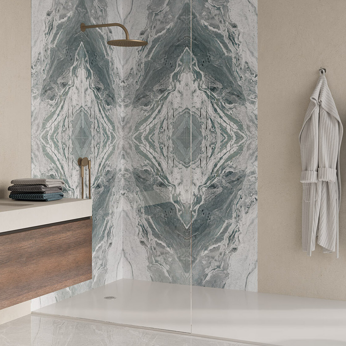 Reflect Aqua Décor B Polished 60 x 120cm porcelain marble effect tile room setting