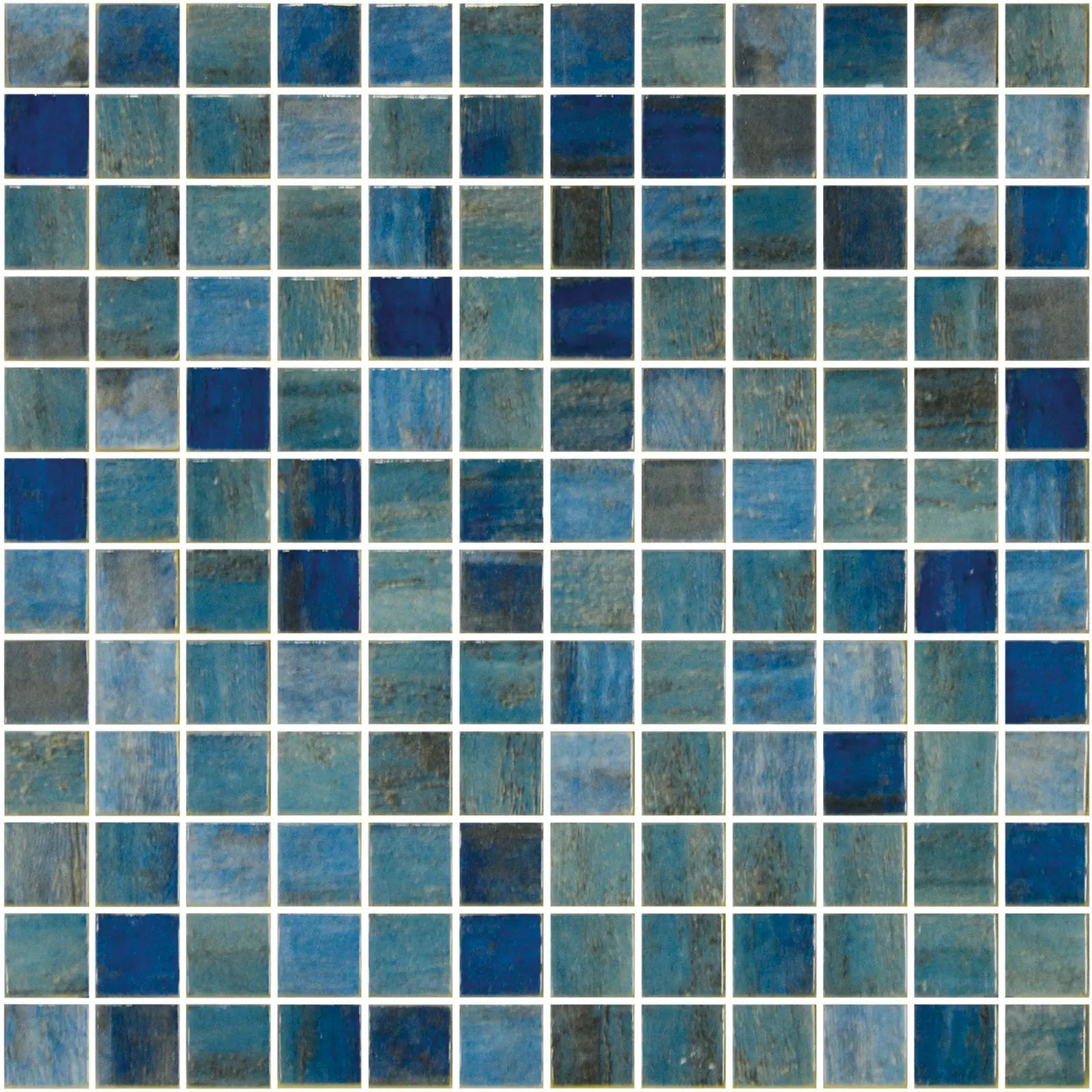 Aquastyle Forest Blue glass mosaic shown as a large surface