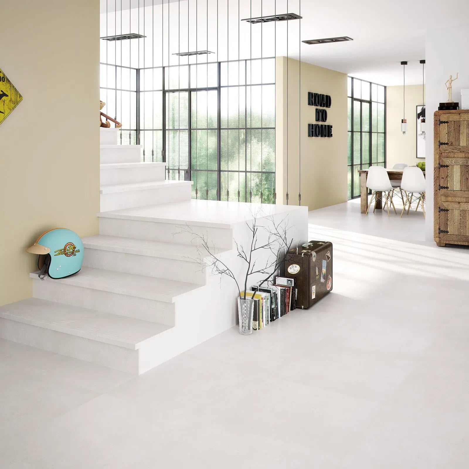 Neutra White Natural 60 x 60cm concrete-effect porcelain room setting