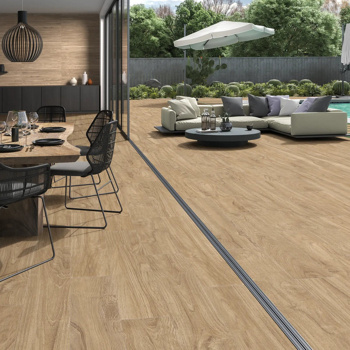 Hannover Wood Dorian Oak 33 x 100cm ceramic wood effect tile room setting
