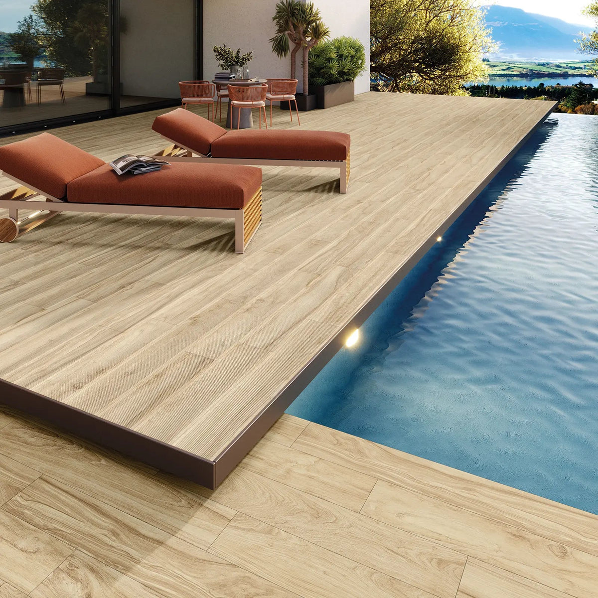 Hannover Wood Honey 20 x 120cm porcelain wood effect tile room setting