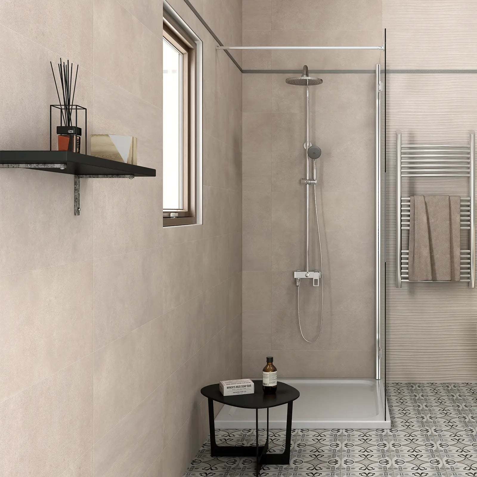 Mist Tortora 25 x 70cm ceramic warm taupe wall tile room setting