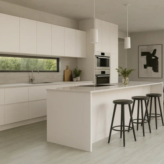 Aire Ceniza 20x120cm smoked grey wood effect porcelain plank flooring in a room setting