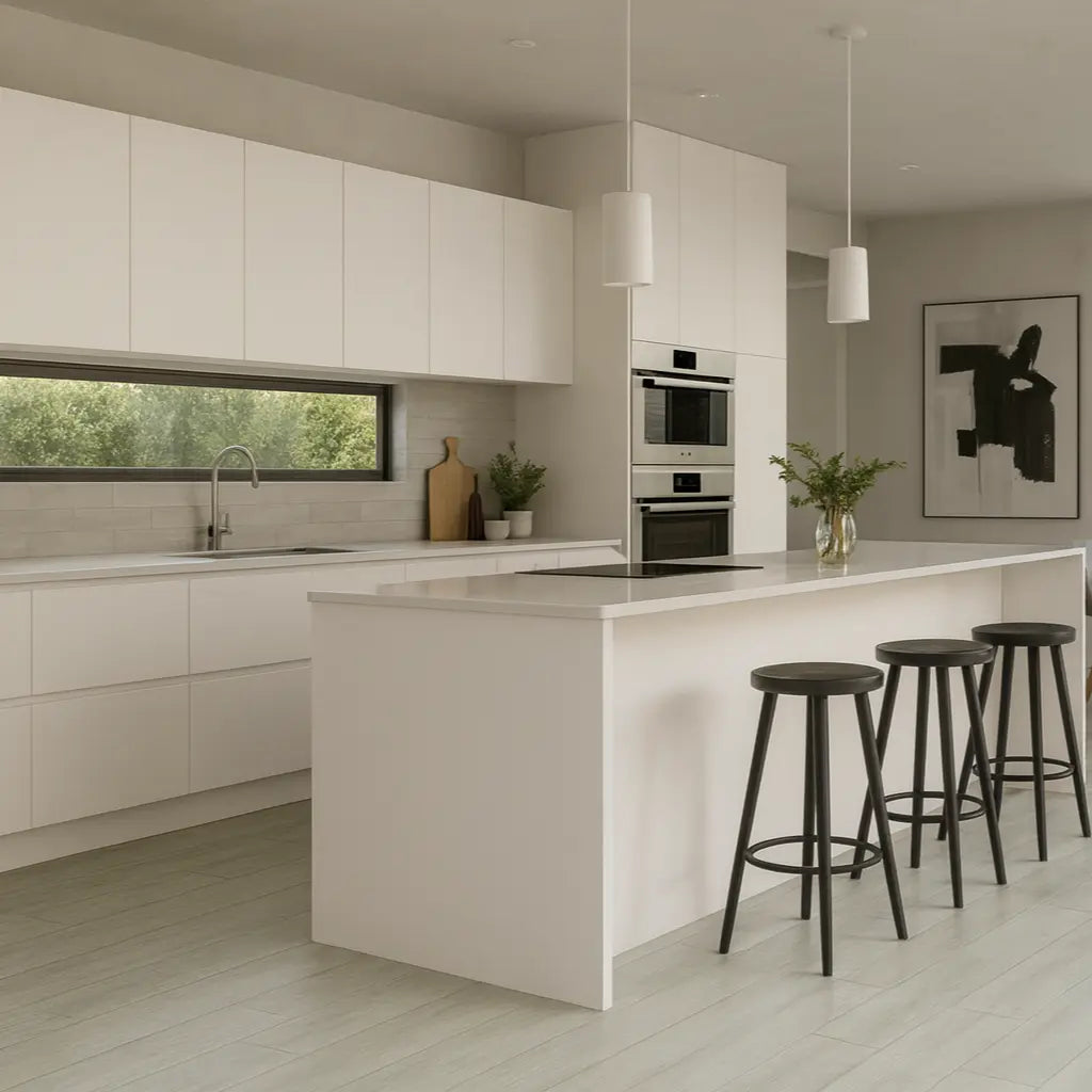 Aire Ceniza 20x120cm smoked grey wood effect porcelain plank flooring in a room setting
