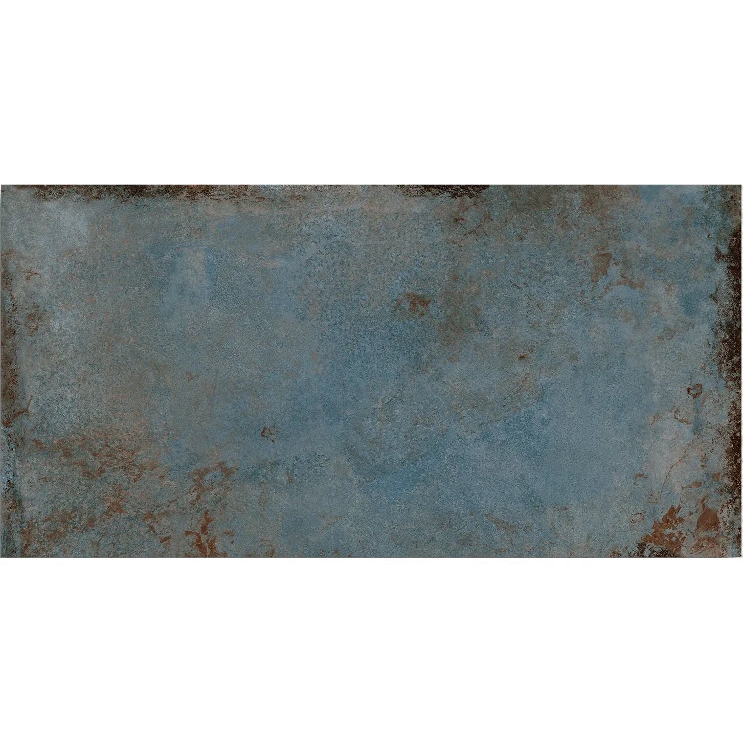 Alloy Azzurro Semi Polished 60x120cm blue metal effect porcelain tile face detail
