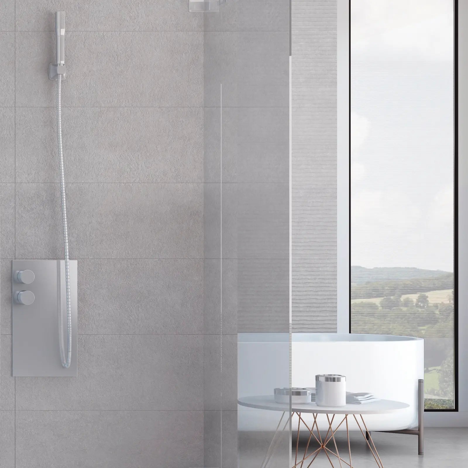 Light Stone Grey 30 x 90cm ceramic stone effect tile room setting