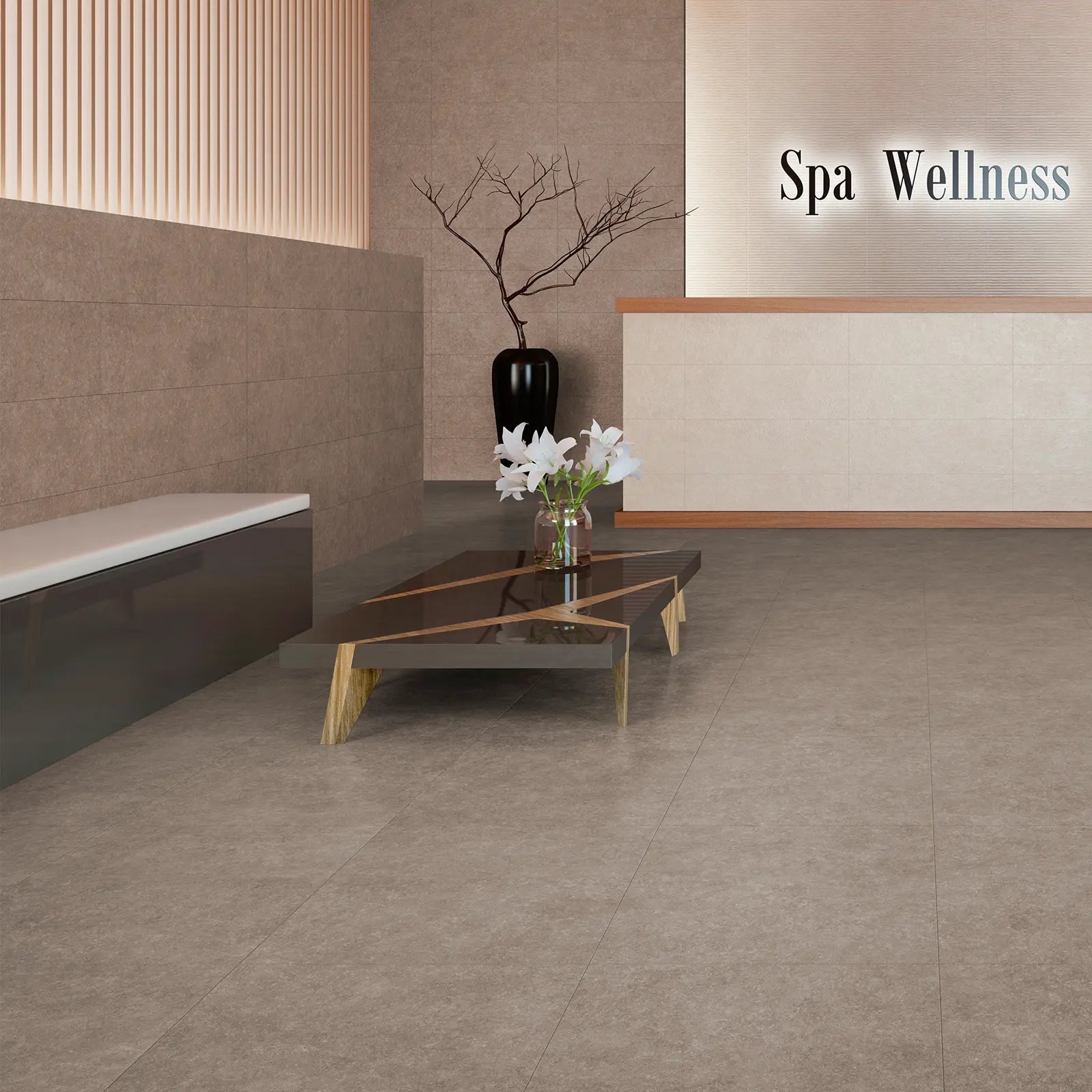 Light Stone Taupe 30 x 90cm ceramic stone effect tile room setting