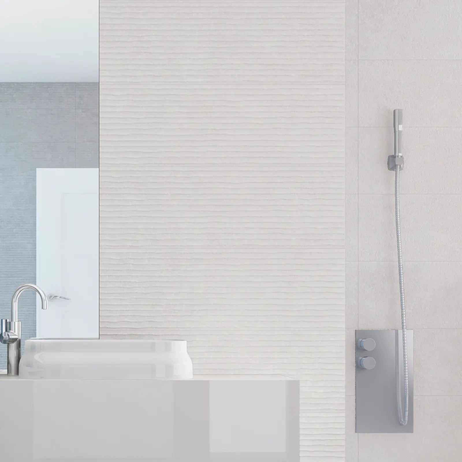 Light Stone Score White 30 x 90cm ceramic stone effect tile room setting