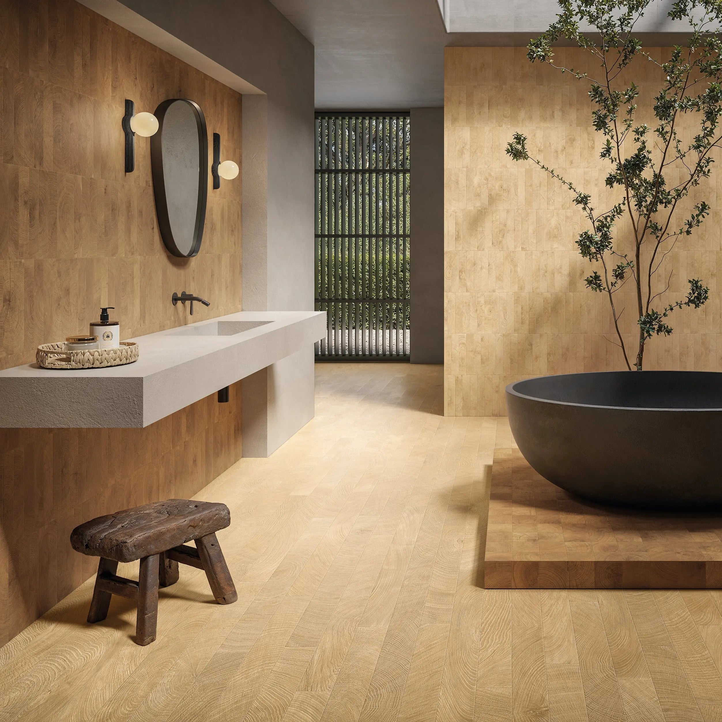 Fraser Oak 5.3x30cm wood-effect porcelain tile room setting