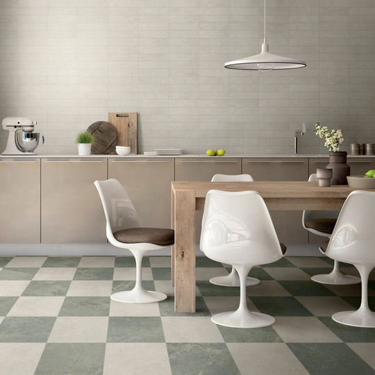Atlas Jadestone green matt porcelain tiles styled in an interior