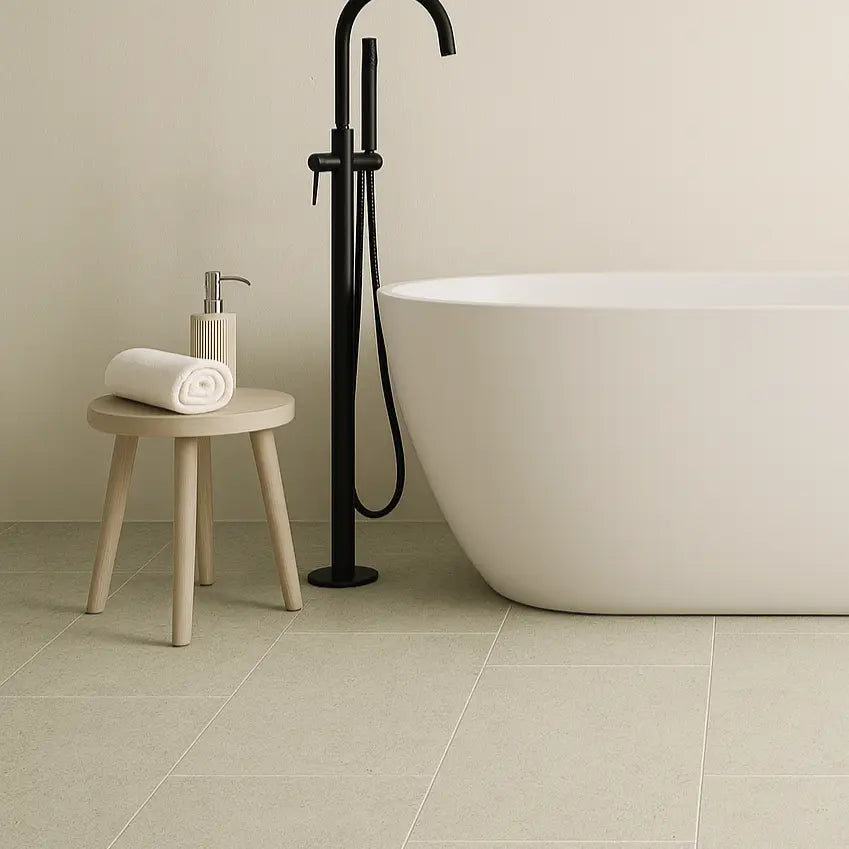 Urban Stone Greige Floor 30 x 60cm porcelain stone effect tile room setting