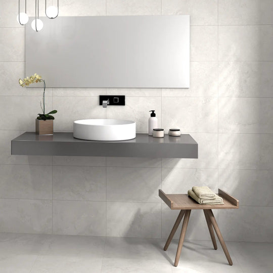 Himalaya White 30 x 60cm glazed ceramic stone effect tile room setting