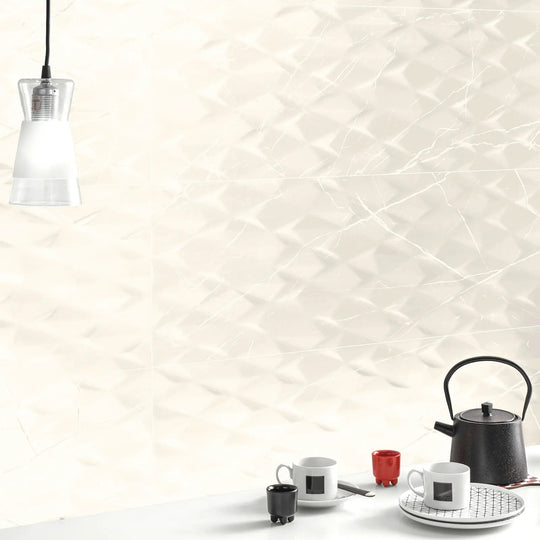 Muse Ivory Prisma Decor 30 x 60cm ceramic marble effect tile room setting