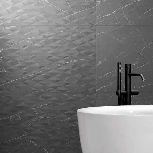 Muse Coal Prisma Decor 30 x 60cm ceramic marble effect tile room setting