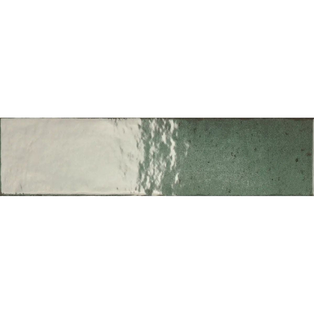 Lisbon Green Jade Shine deep green gloss ceramic zellige-style brick wall tile 5.6 x 26.7cm