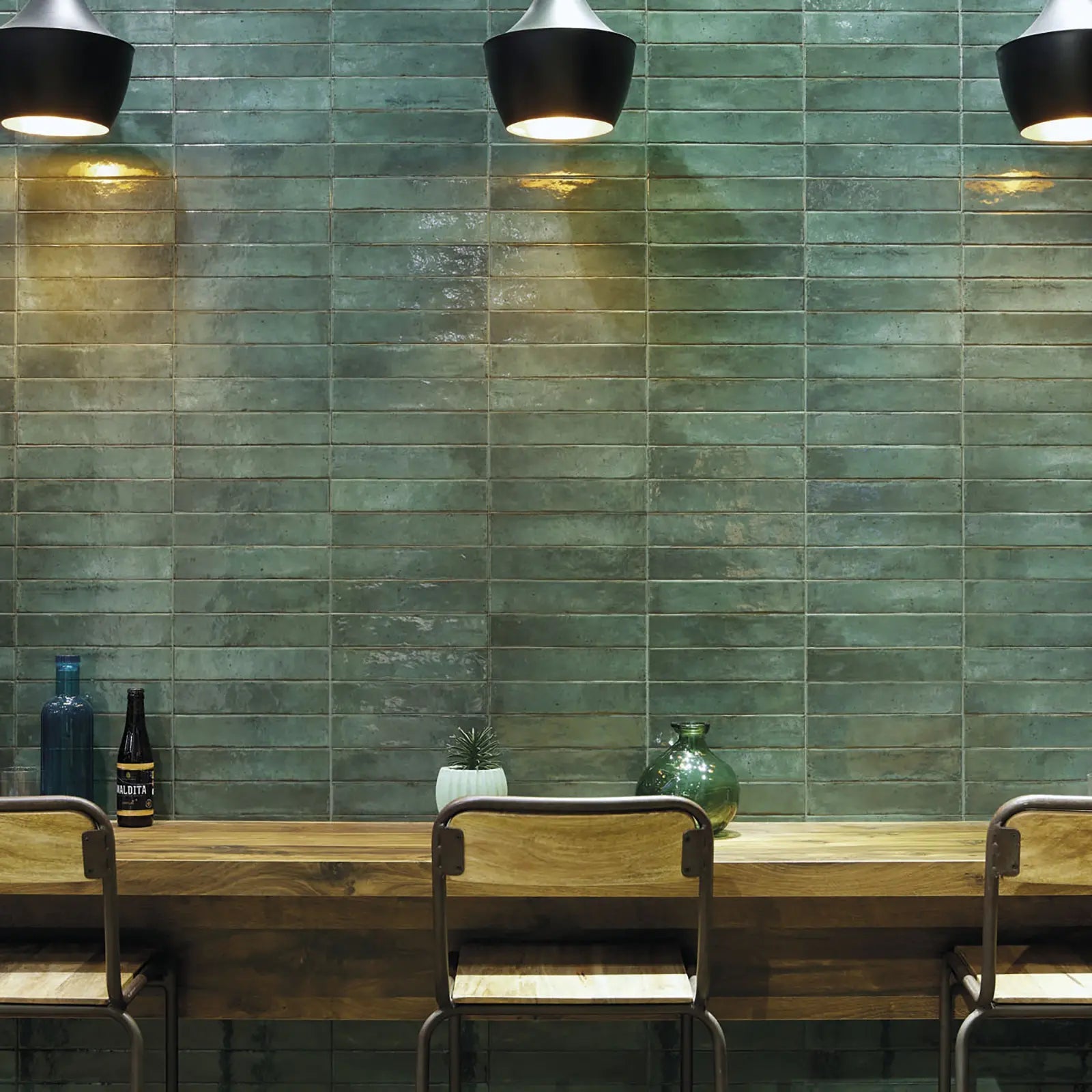 Lisbon Green Jade Shine ceramic wall tile kitchen splashback room setting