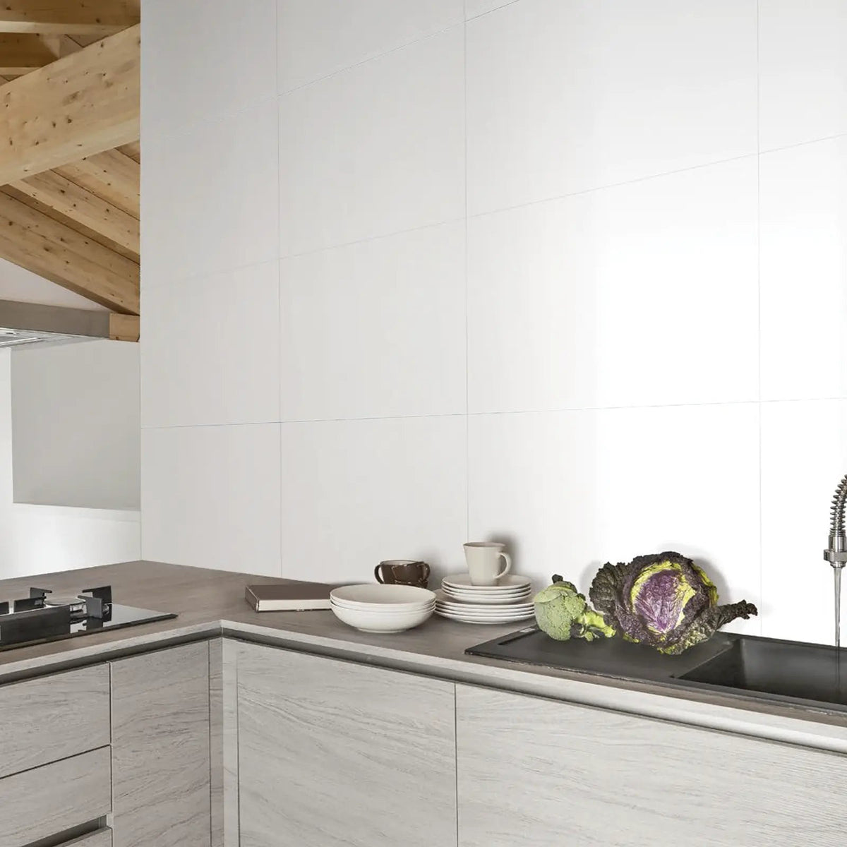 Brilliant White Tabia Bianco Matt Rectified 29.8 x 59.8cm ceramic tile room setting