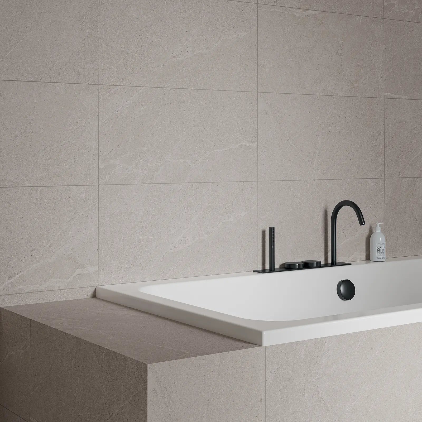 Athens Light Grey Mat 29.8 x 59.8cm glazed ceramic stone effect tile room setting