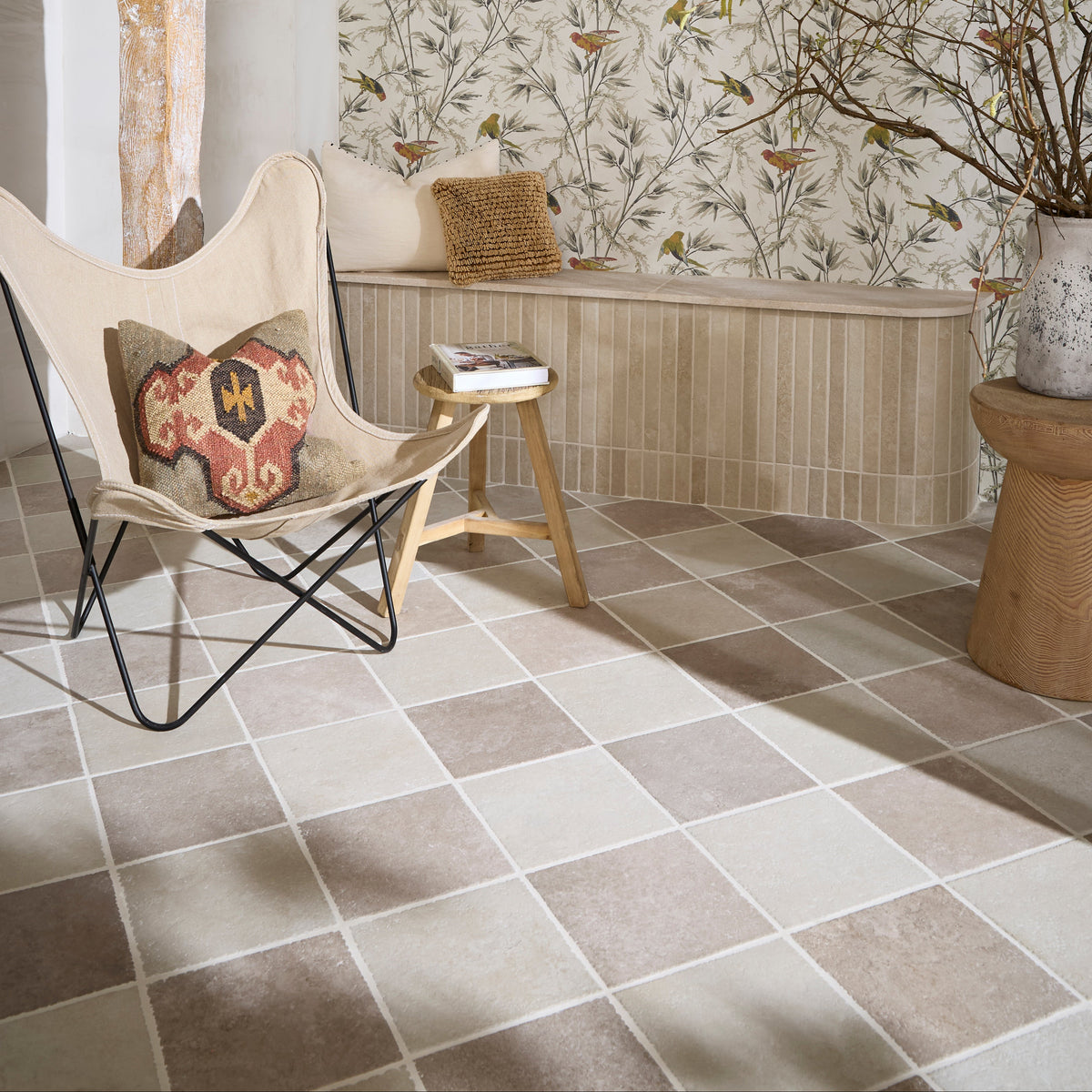 Abbey Porcelain Square Dove & Ivory Wall & Floor Tile 25x25cm