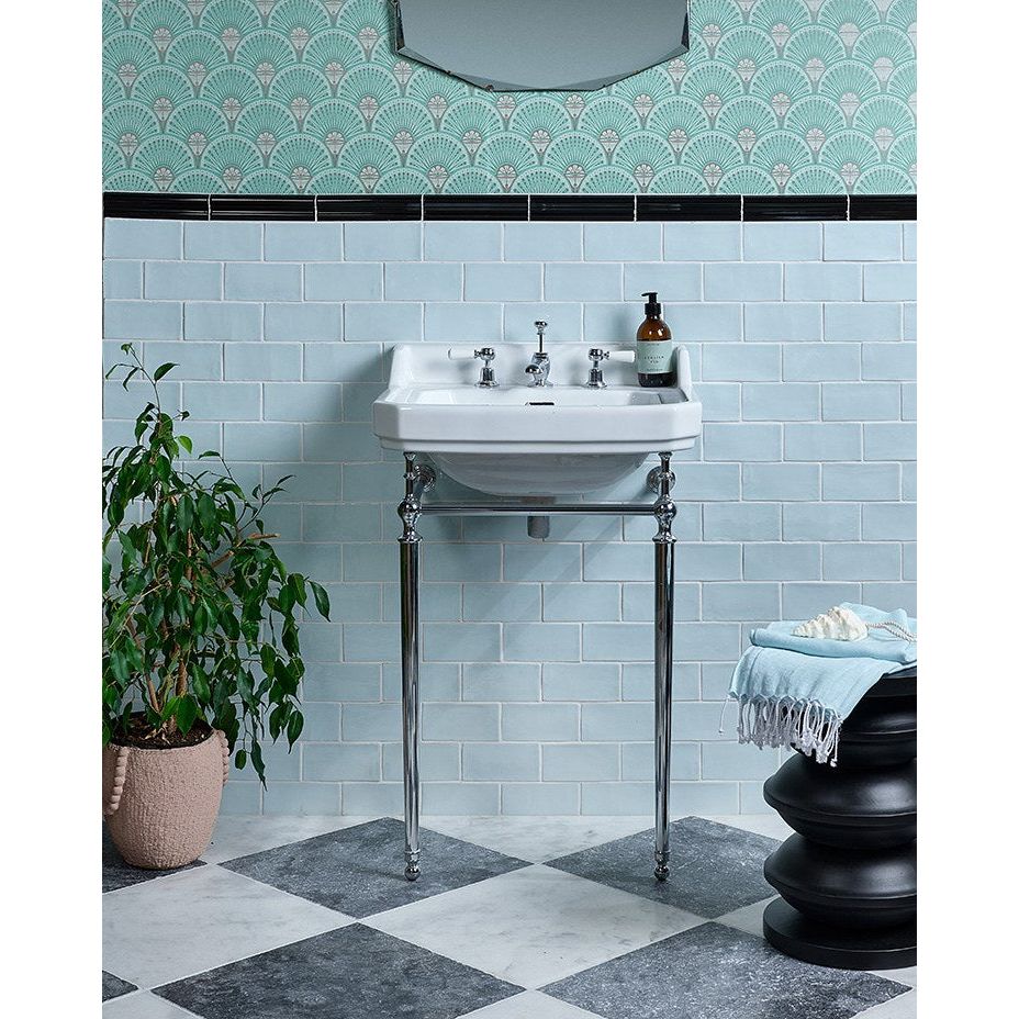 Ca'Pietra Architectural Ceramic Dado Moulding in glossy black, 20 x 5 x 1.5cm, banding a tiled wall