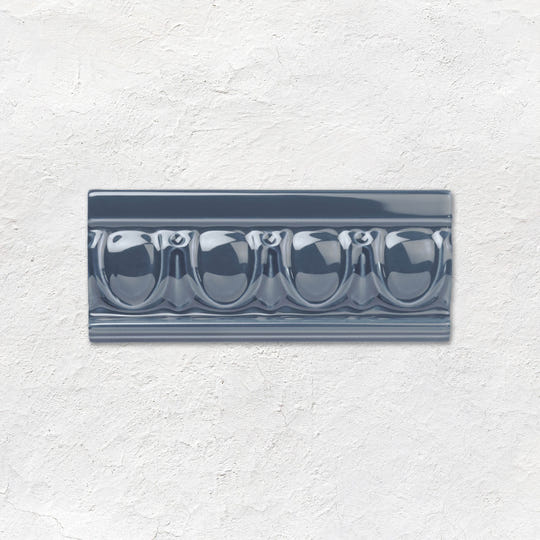 Ascot Blue Egg & Dart Moulding Ceramic Wall Tile 152x65mm - Gloss
