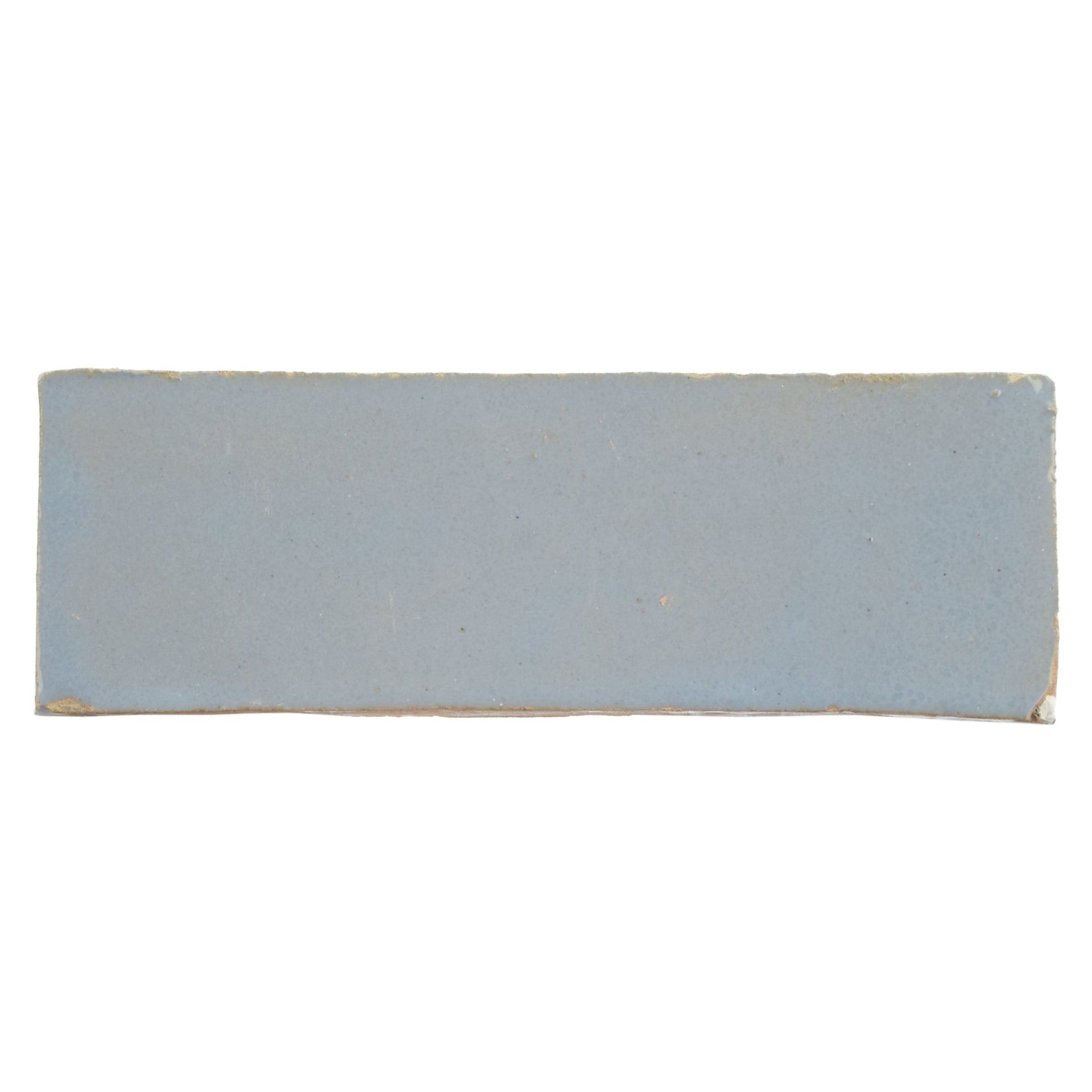 Medina cornflower blue rectangle handmade moroccan zellige tile in light gray ceramic with matte finish and uneven edges