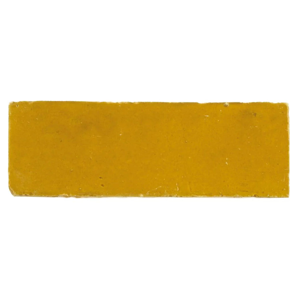 Medina Ochre rectangle handmade Moroccan zellige tile in matte mustard yellow ceramic with uneven edges and subtle texture