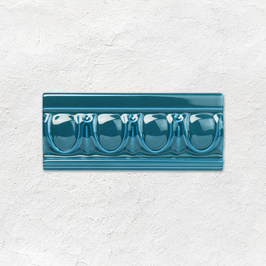 Baroque Blue Egg & Dart Moulding Ceramic Wall Tile 152x65mm - Gloss