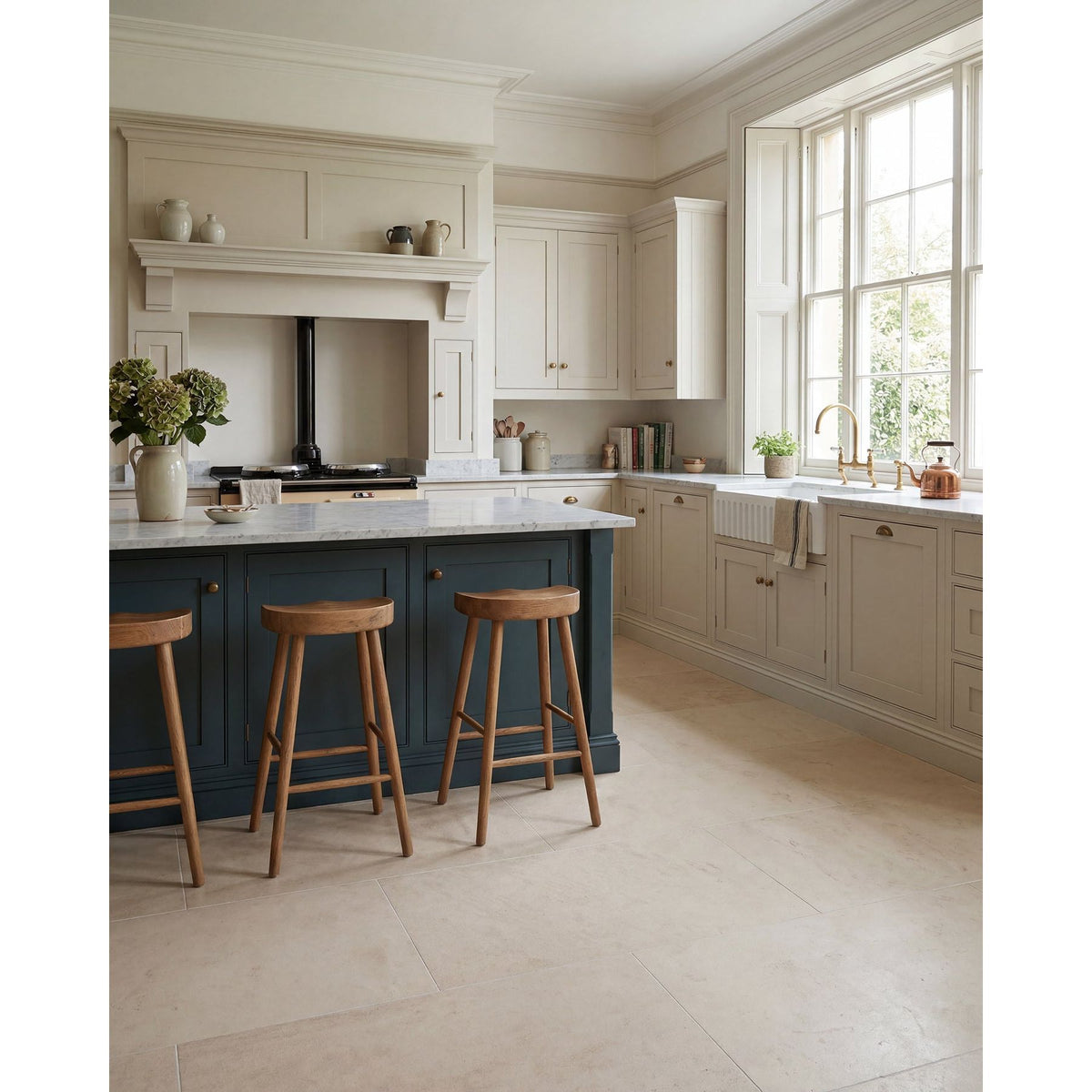 Blandford Limestone Honed Finish flagstone floor in a room setting