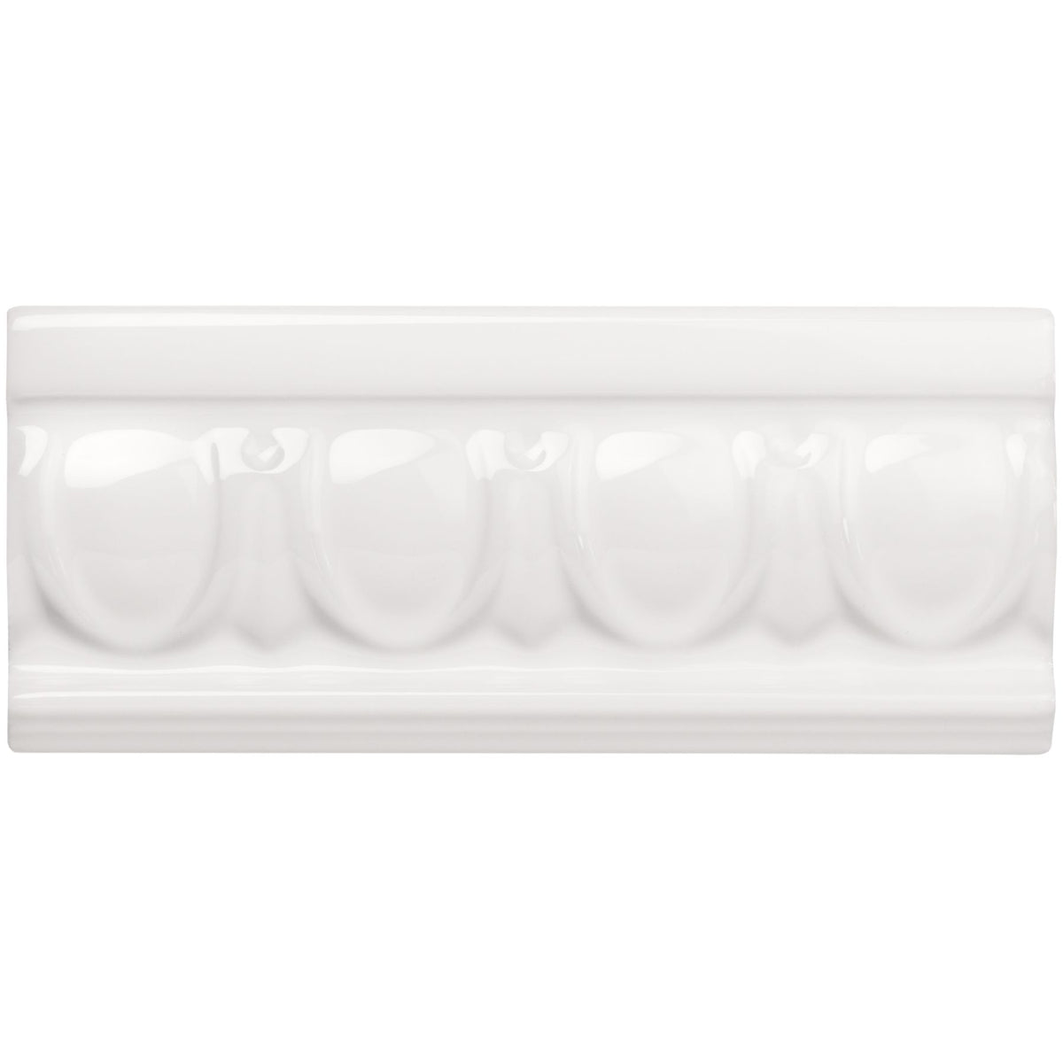 Brilliant White Egg & Dart Moulding Ceramic Wall Tile 152x65mm - Gloss