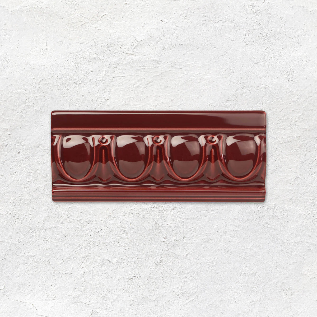 Burgundy Egg & Dart Moulding Ceramic Wall Tile 152x65mm - Gloss - Red