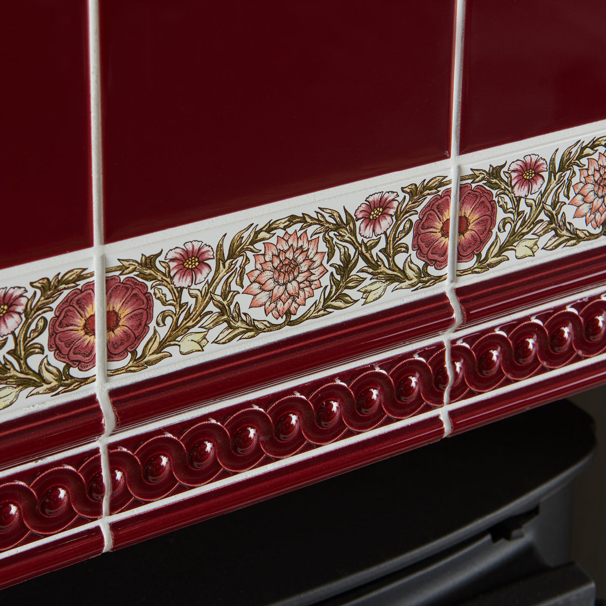Burgundy Scroll Moulding Ceramic Wall Tiles 152x29mm