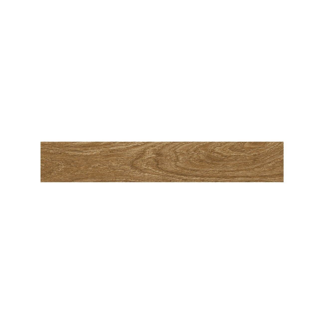 Deep Elm wood effect plank tiles laid across a kitchen floor, Fired Earth Cotswold