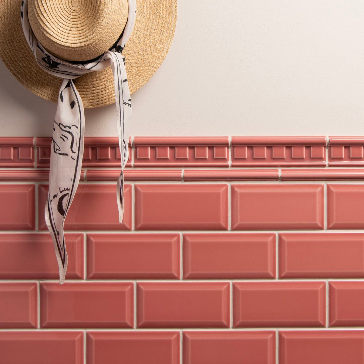 Duchy Pink Dentil Moulding Ceramic Wall Tile 152x50mm - Gloss