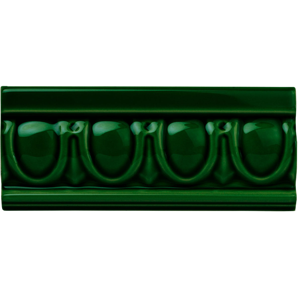 Edwardian Green Egg & Dart Moulding Ceramic Wall Tile 152x65mm - Gloss