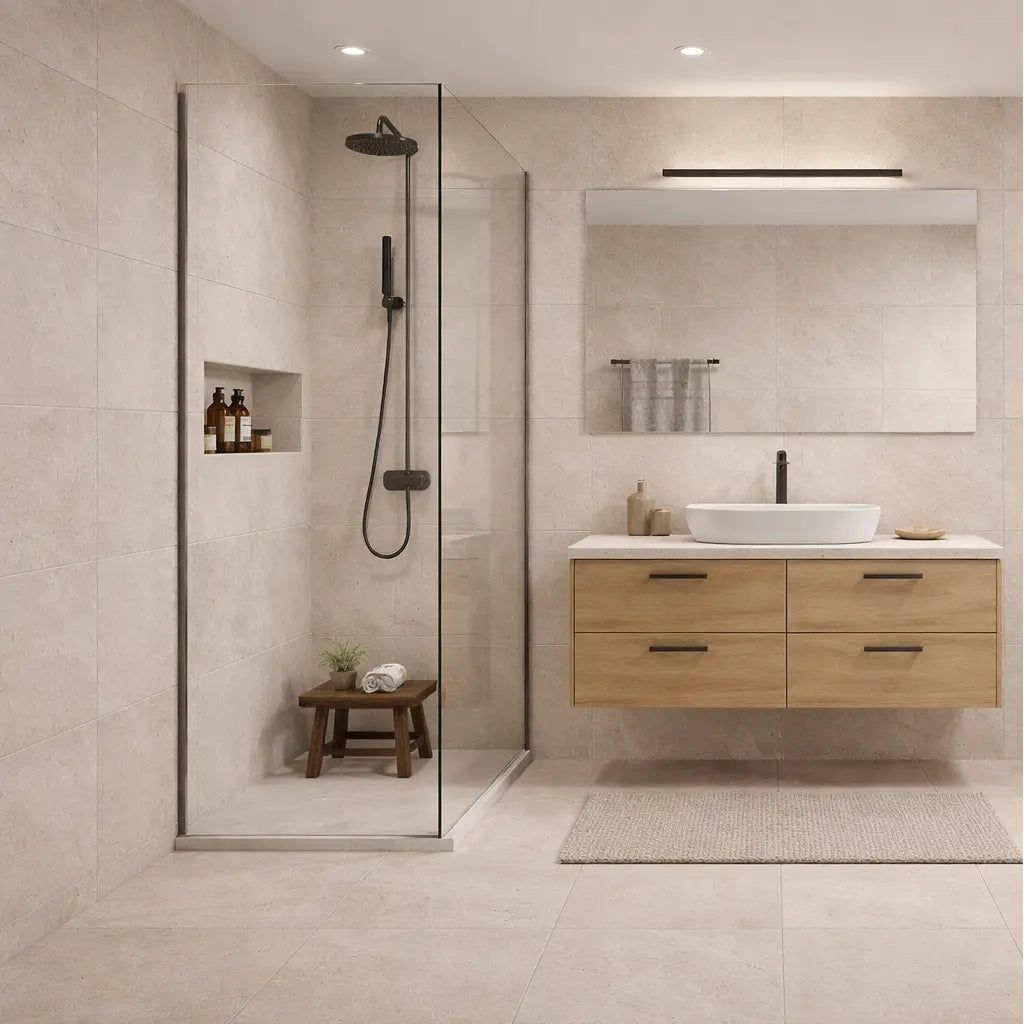 Eternity Marfil 30 x 60cm concrete-effect porcelain tile detail