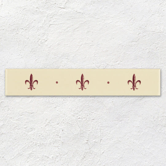 Fleur de Lis Border Burgundy on County White Ceramic Wall Tile 152x25mm - alternate view
