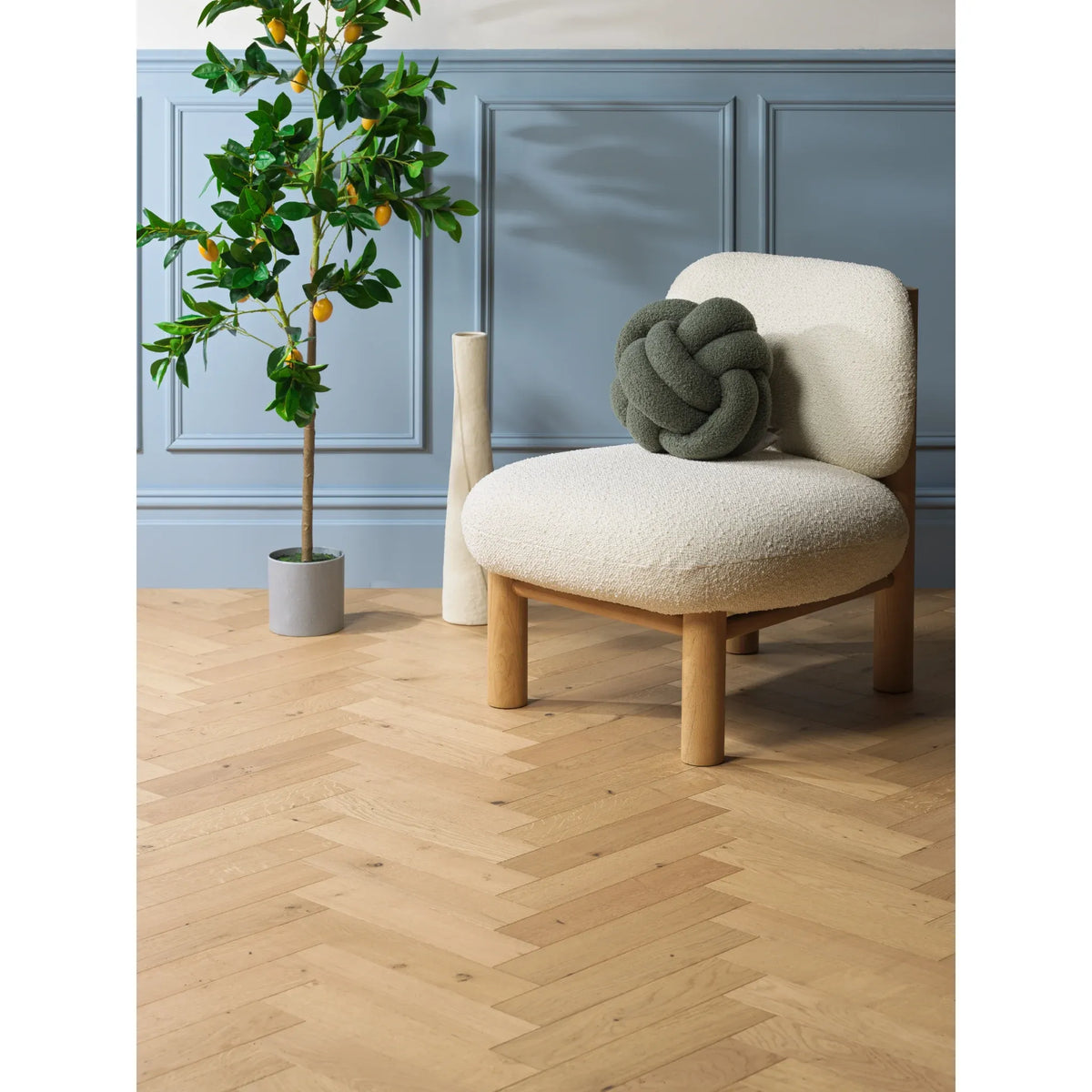 Harlech Natural Oak herringbone flooring room setting