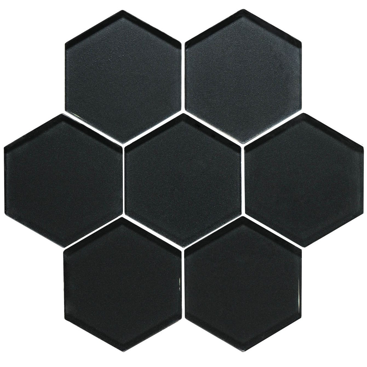 Hera Metallic Hexagon Glass Mosaic Wall Tile - Black