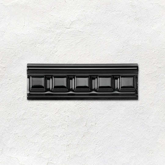 Jet Black Dentil Moulding Ceramic Wall Tile 152x50mm - Gloss