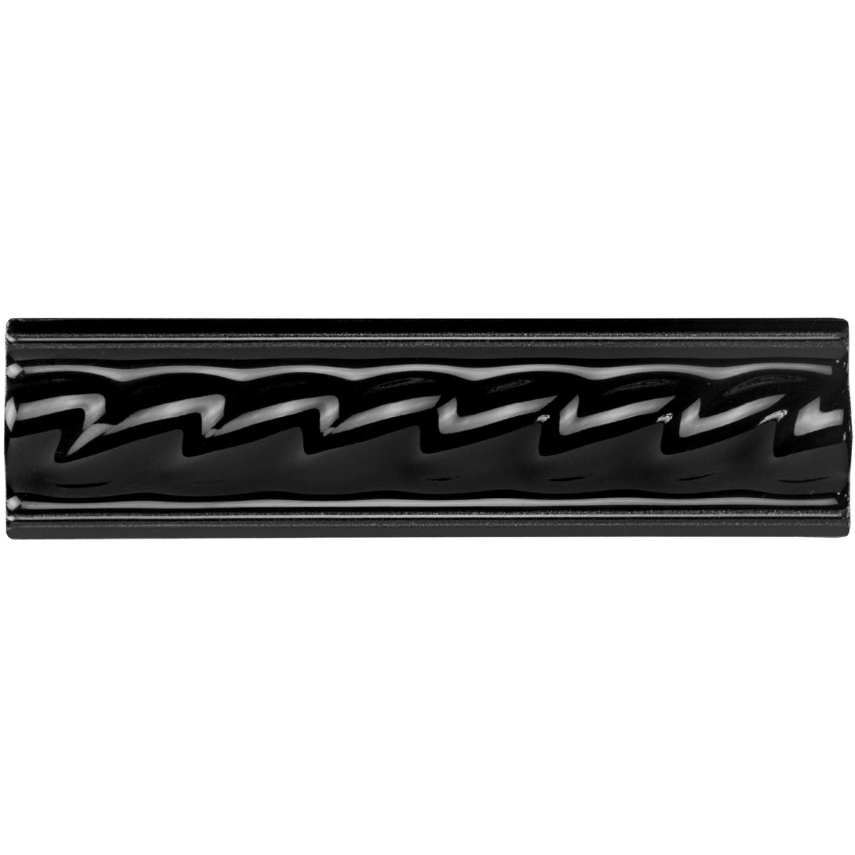 Jet Black Rope Moulding Ceramic Wall Tile 152x40mm - Gloss